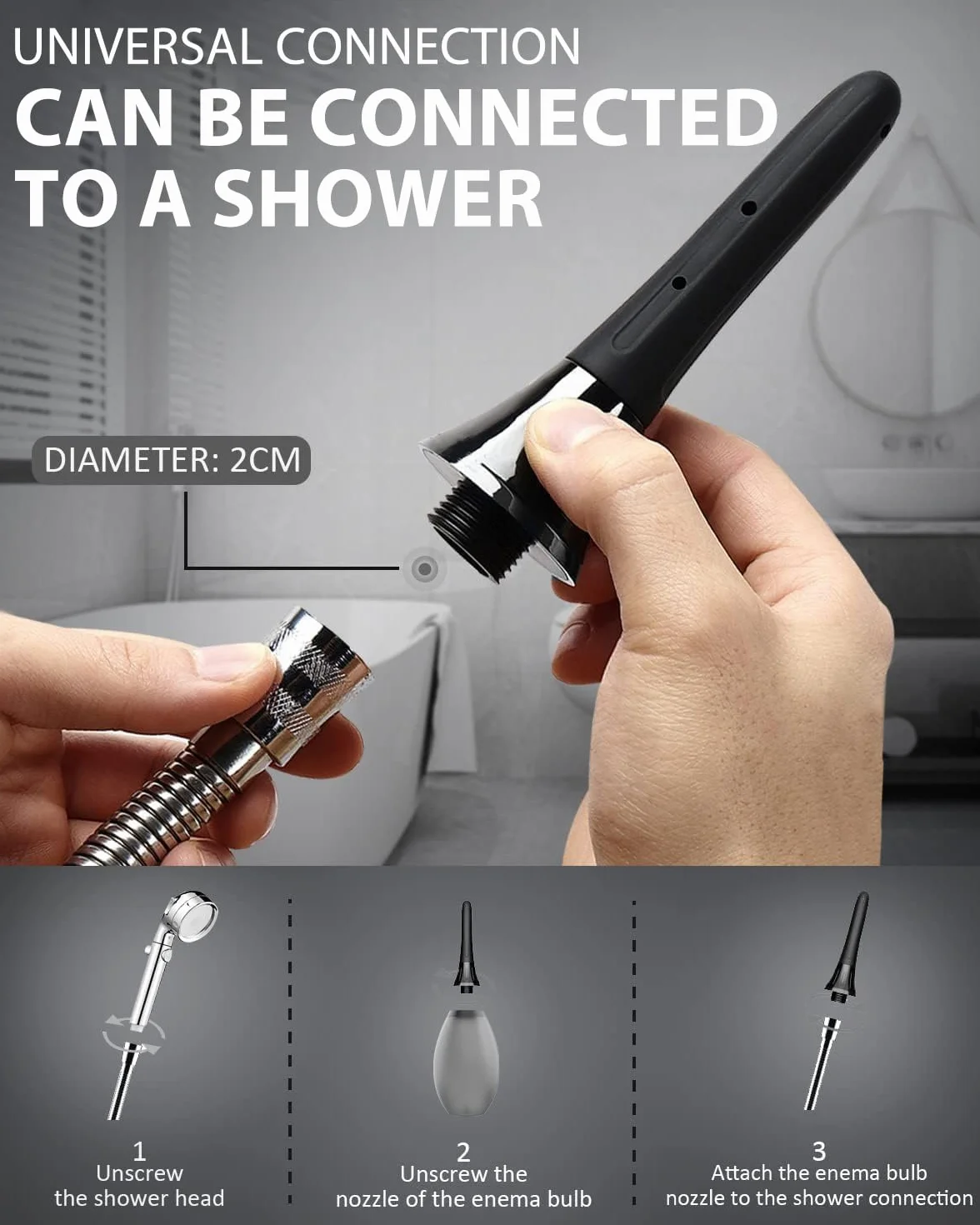 Enema Bulbo Anti-Reflujo de 245ml, Enemas Lavados Puede Conectarse al Tubo de la Ducha, Ducha Enema aliviar el estreñimiento para Limpieza de Colon en Hombres y Mujere (Negro)