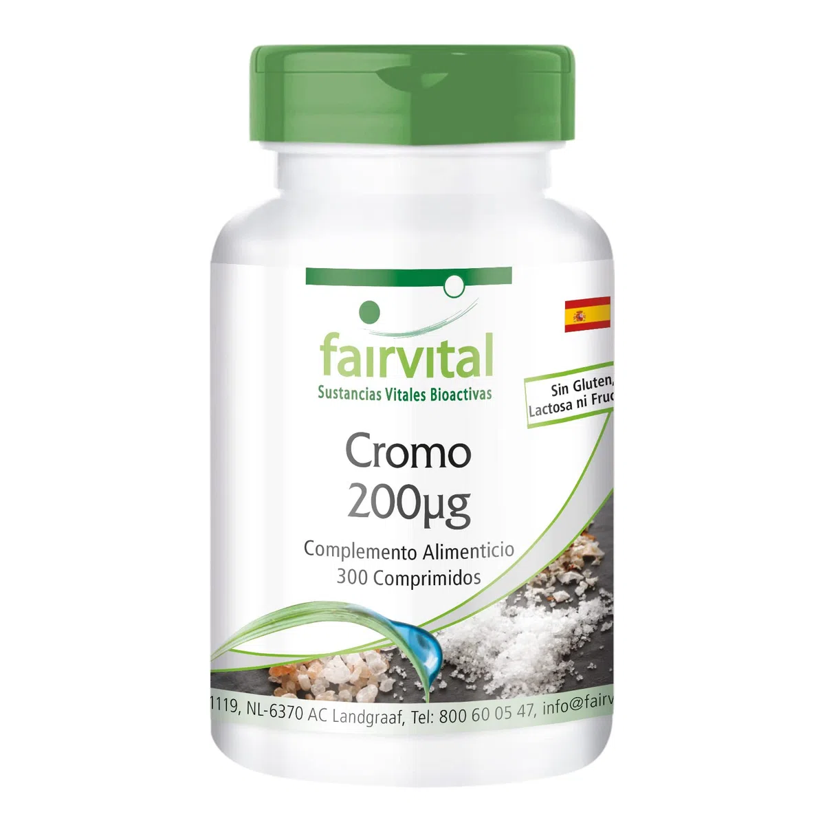 fairvital Cromo 200µg, 300 comprimidos, fáciles de tragar, alta dosis, 200µg por comprimido, vegano, a base de picolinato de cromo, oligoelemento esencial