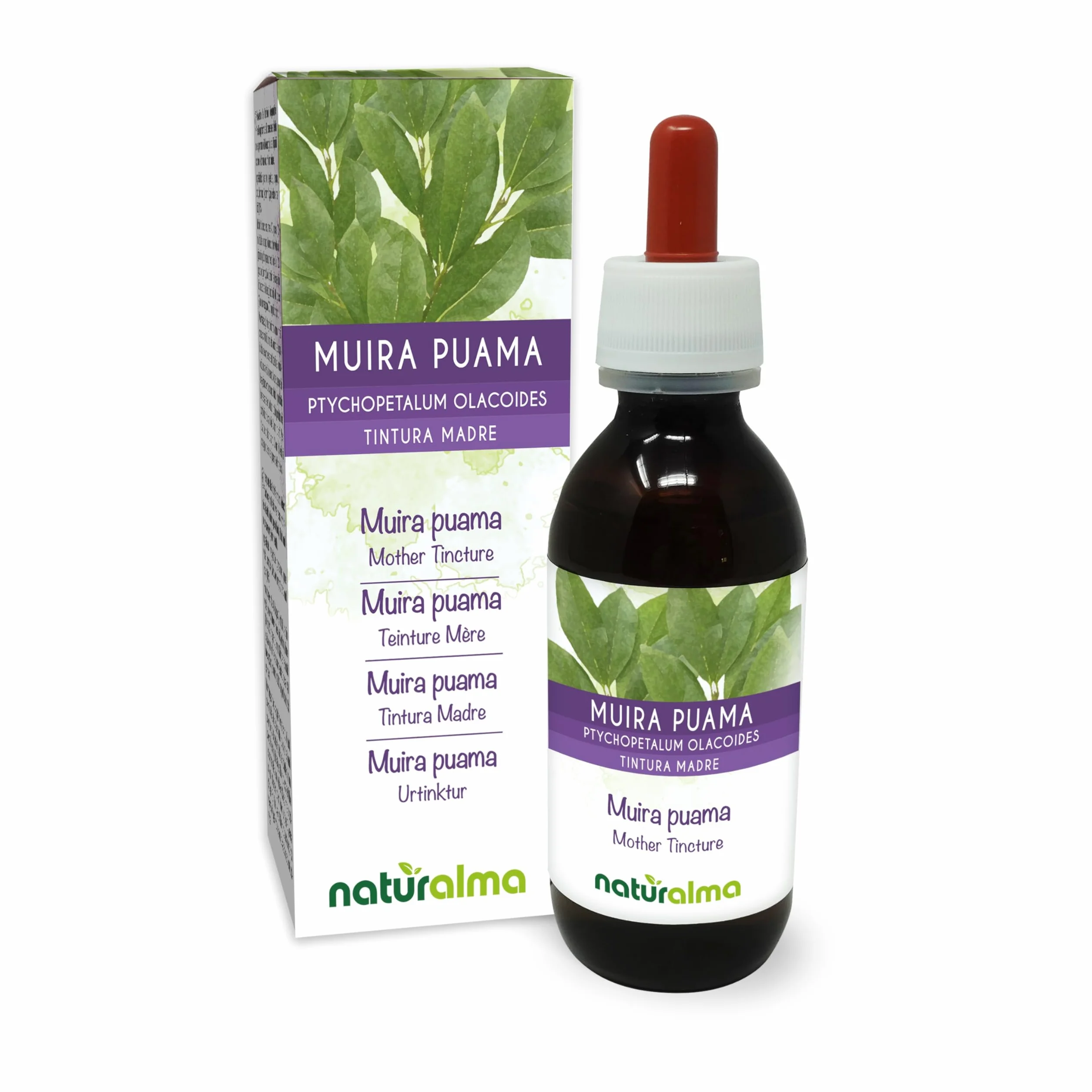 Muira puama (Ptychopetalum olacoides) cortezas Tintura Madre sin alcohol Naturalma - Extracto líquido gotas 120 ml - Complemento alimenticio - Vegano