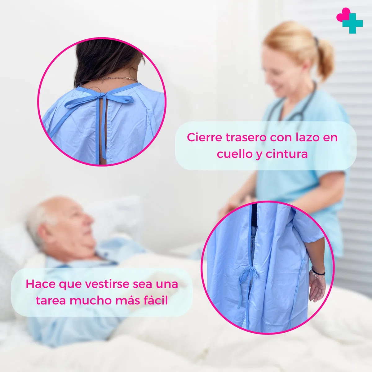 GERCARE Camisón Hospitalario Unisex con Cierre Trasero de Lazos. Camison Hospitalario Mujer y Hombre. Camison Reutilizable. Talla Única. Suave y Transpirable.