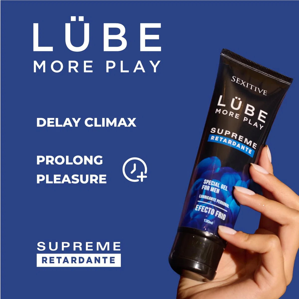 Lubricante Masculino Lube Supreme Efecto Frio. Sensación de fuerza y resistencia, para prolongar el ritmo y la intensidad. Disfruta más tiempo, con una sensación de firmeza duradera - 130ml