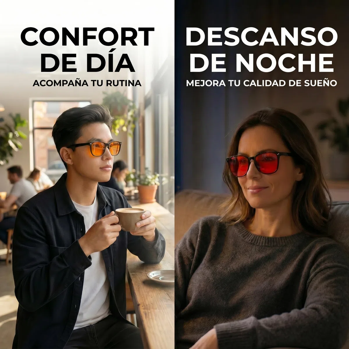 ️ Pack de 2 Gafas: Rojas Bloqueo Luz Azul y Amarillas – Filtro Luz Azul para Uso Diario y Nocturno, Diseño Elegante Hombre y Mujer, Incluye Paño de Limpieza