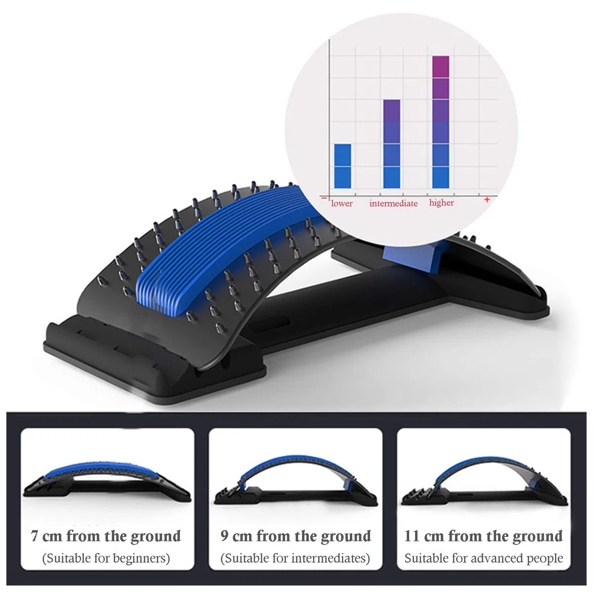 Estiramiento de Espalda,Dispositivo de Estiramiento Lumbar para Masaje de Espalda y Aliviar el Dolor de Espalda,3 Niveles Ajustables Corrector de Postura