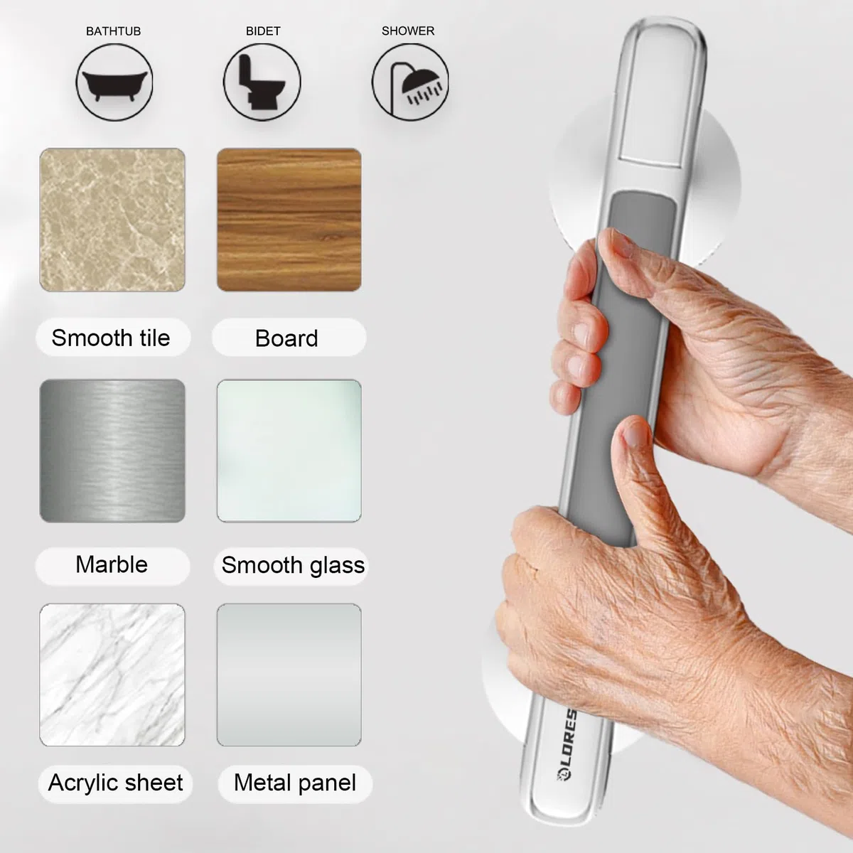 Asa de Seguridad para Baño con Ventosa, Asidero Baño Ventosa, Manija de la Ducha, Apoyabrazos del Cuarto, No Requiere Perforación, Ducha de Apoyo