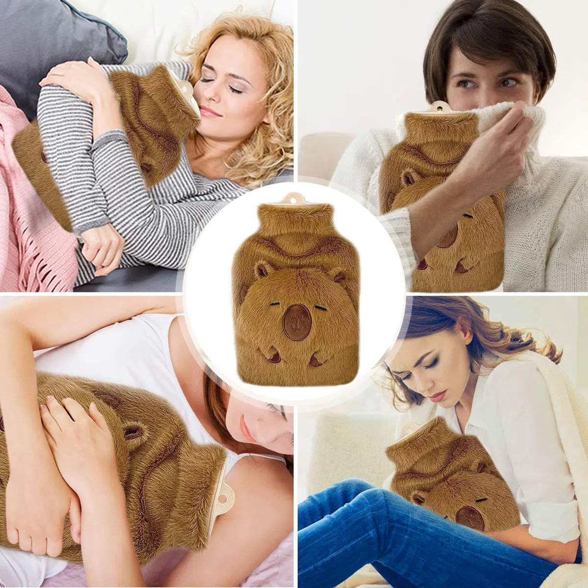Capibara Peluche Bolsa Agua Caliente, Lindo Bolsas Agua Caliente, 1000ML Hot Water Bottle with Cover, Capybara Peluche Saco Agua Quente, Hot Water Bag Regalo Mujer Niño para Navidad Cumpleaños