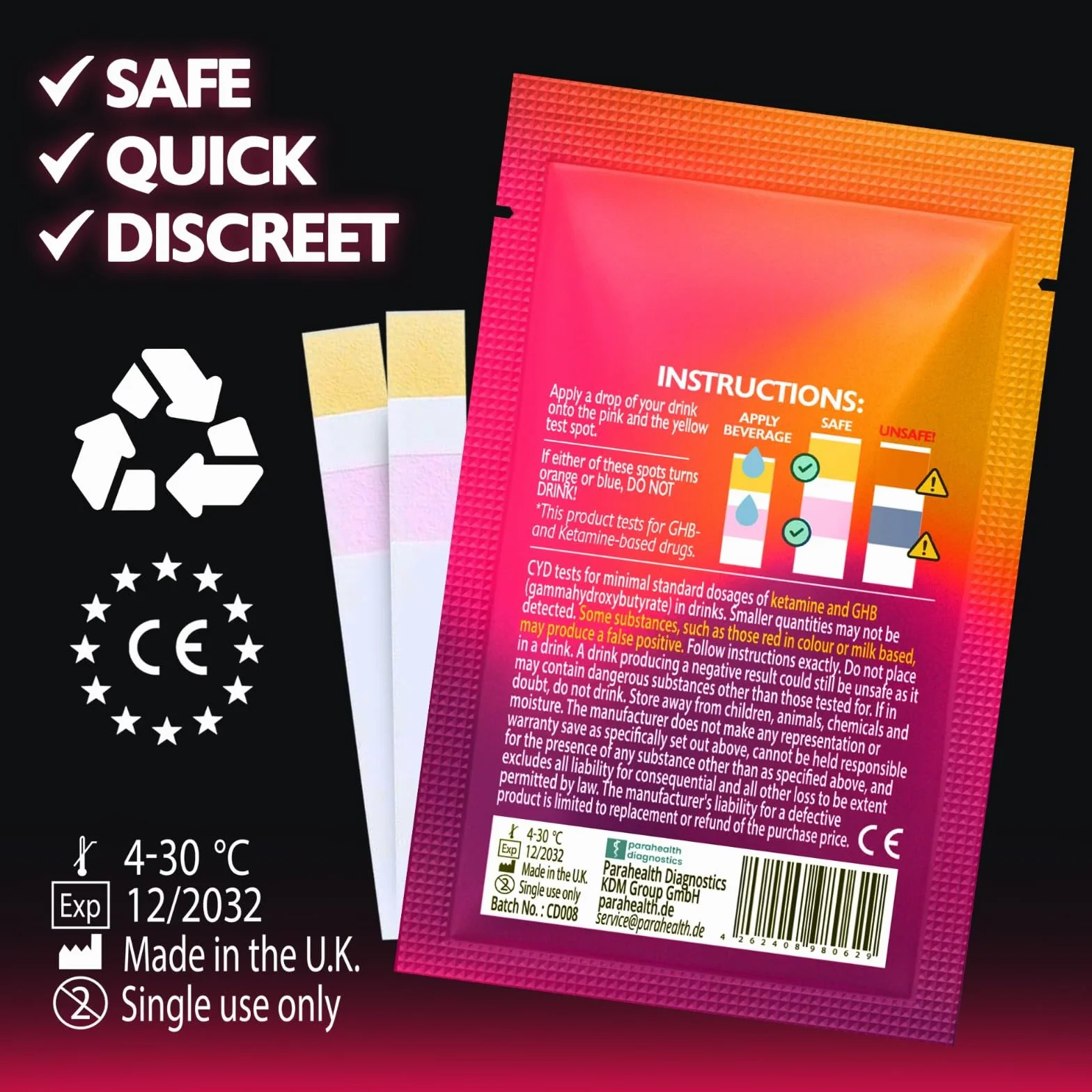 Tiras de Prueba para Bebidas | 1 Test Rápido para Detectar Drogas | Protege tu Seguridad en Fiestas, Bares y Eventos