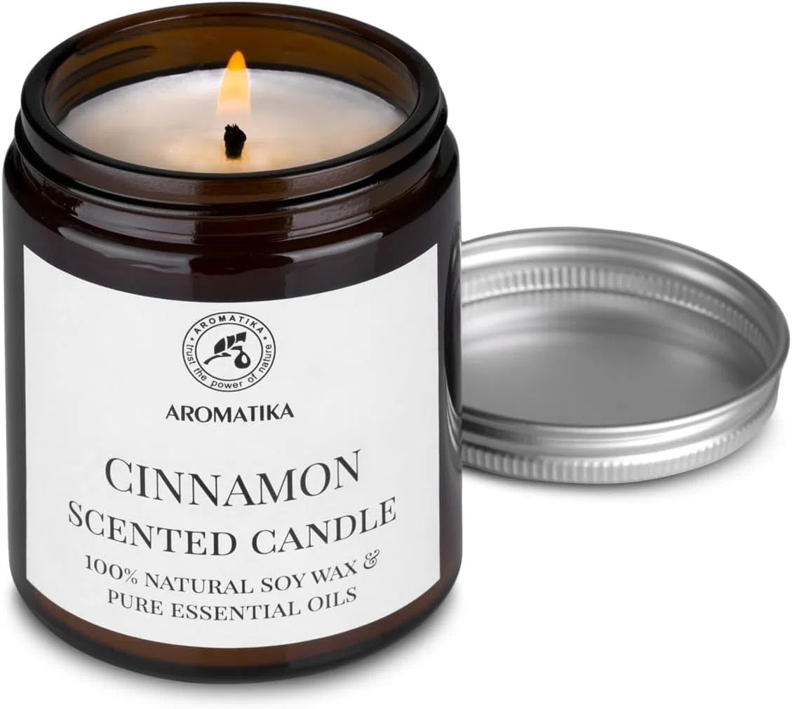 Vela Perfumada de Canela 150g - 100% Aceite Esencial de Canela Pura - Aromaterapia - Fragancia para Hogar - Vela de Cristal de Regalo - Idea para Cumpleaños - Navidad - Aromaterapia Perfumada