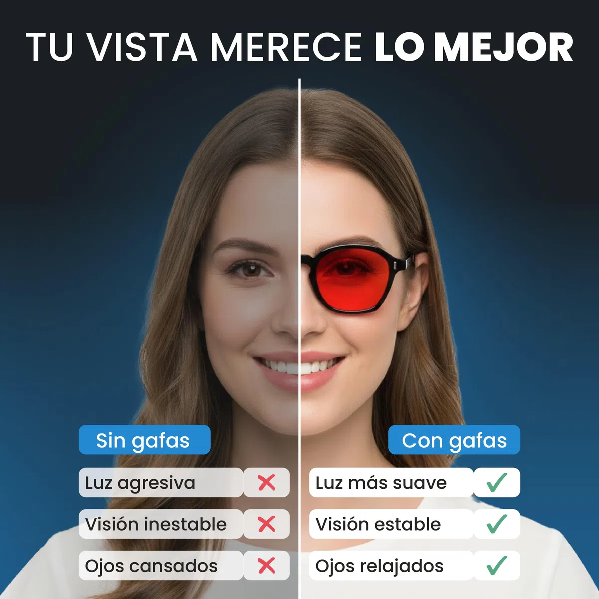 Gafas Filtro Luz Azul Hombre Mujer Biohaking — Bloqueo Luz Azul Ordenador y Dormir — Reduce Fatiga Visual y Migraña — Lentes Ámbar y Rojas TR90+CP