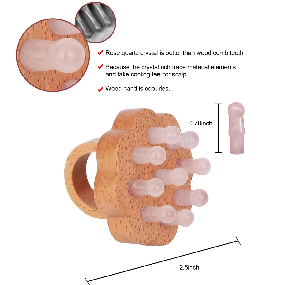 ideayard Masajeador de cuero cabelludo, peine de cuero cabelludo, peine de madera de jade para el estrés de la cabeza, herramienta de masaje relajante para el crecimiento del cabello, alivia los