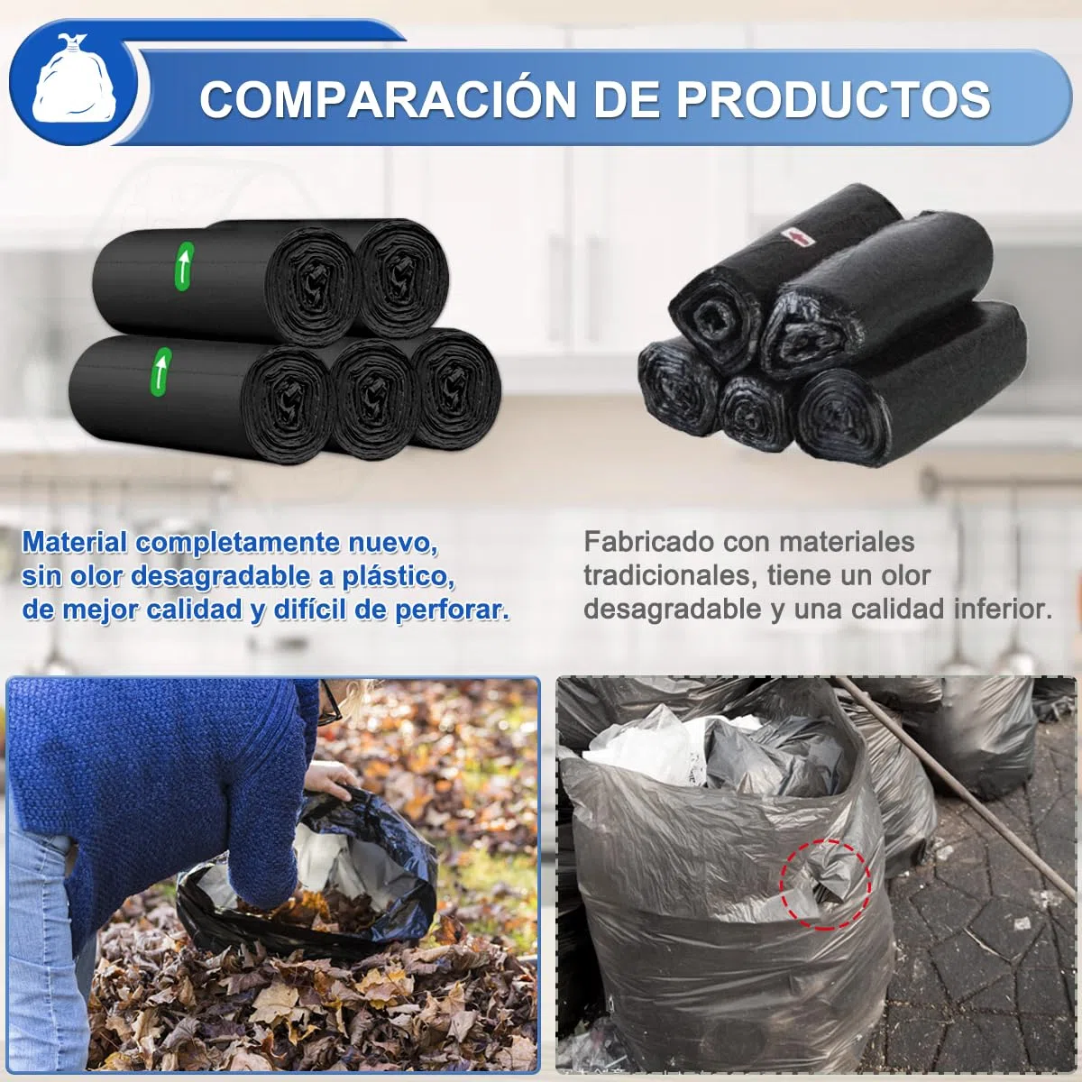 XUXRUS 200 Bolsas de Basura 15L, Bolsa Basura Pequeña para Baño, Negra, Resistente, Antifugas, Antidesgarro, Sin Olor para Cocina, Salón, Oficina (50 x 55 cm)