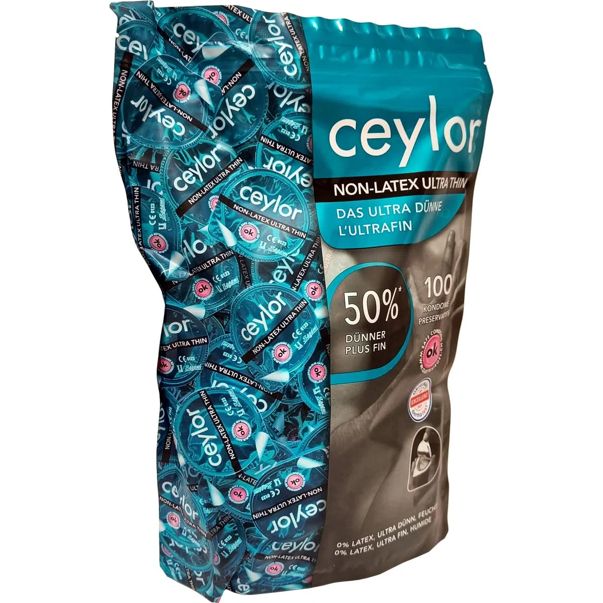 Ceylor Non-Latex 100 condones, extra fino, sin látex, hipoalergénico