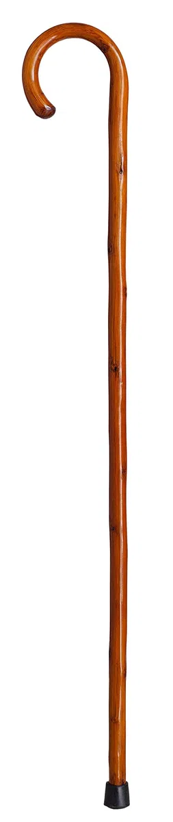 Bastón de Apoyo Caminar Madera Castaño 92cm con Mango Curvo y contera de Goma, Baton para Personas Mayores (560)