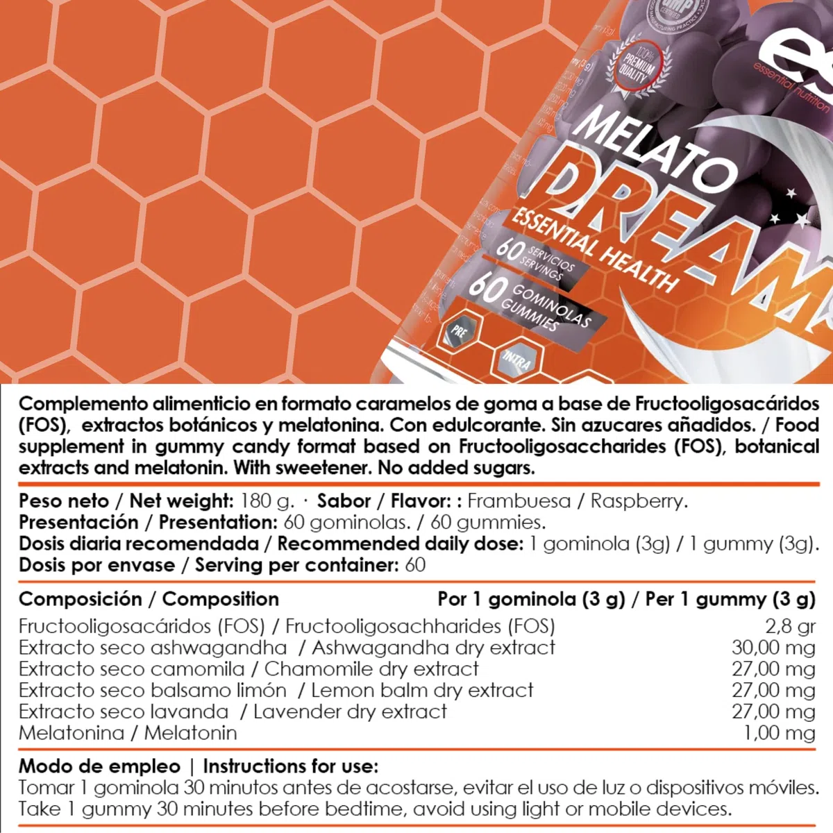 ESSENTIAL NUTRITION – Melato Dreams | Gominolas de Melatonina con Ashwagandha, Valeriana y Camomila – 60 gummies | Sueño Reparador, Relajación Natural y Despertar Renovado