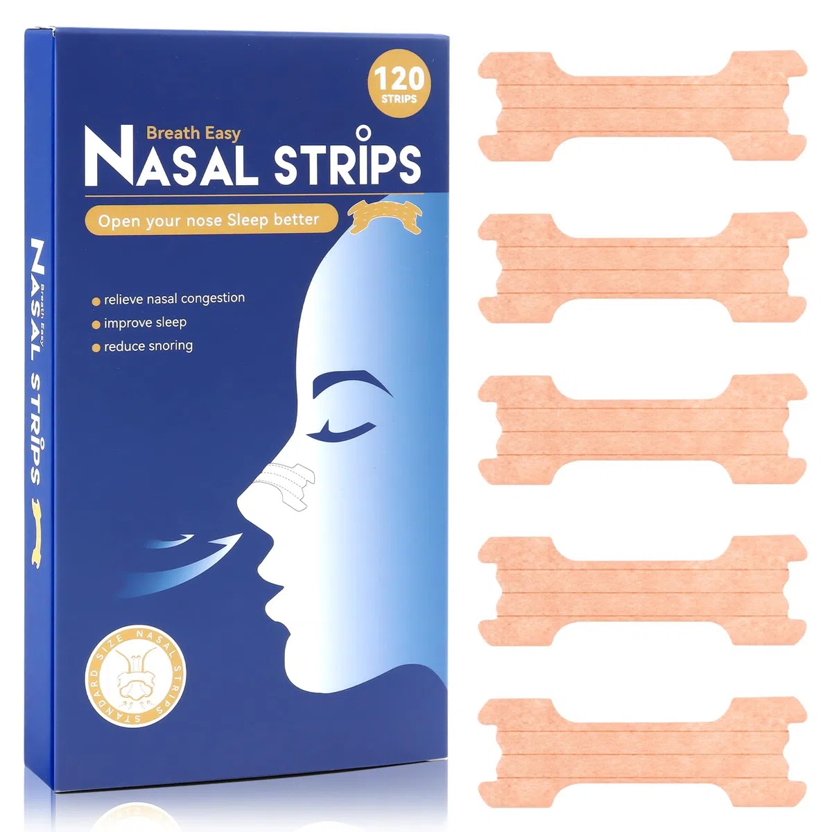 120 Pcs Tiras Nasales Antironquido,66 x 19mm Parches Nasales para Respirar, Tiras Nasales Anti Ronquidos para una Mejor Respiración al Dormir y Hacer Deporte