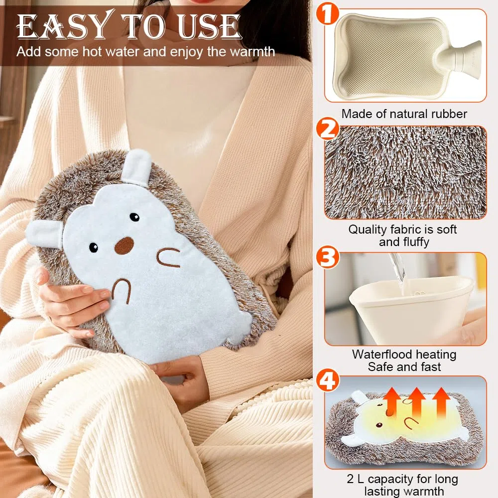 Bolas de Agua Grande Erizo, Bolsa de Agua Caliente 2L, Bolsa Agua Caliente Peluche, Bolsas Agua Caliente Antifugas, Botella de Agua Caliente Calienta Camas Saco Mantener Termico Blanda Regalo