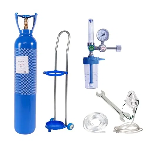 Cilindro de oxígeno portátil con máscara y carrito para uso doméstico, ideal para asma y dificultades respiratorias, gran capacidad