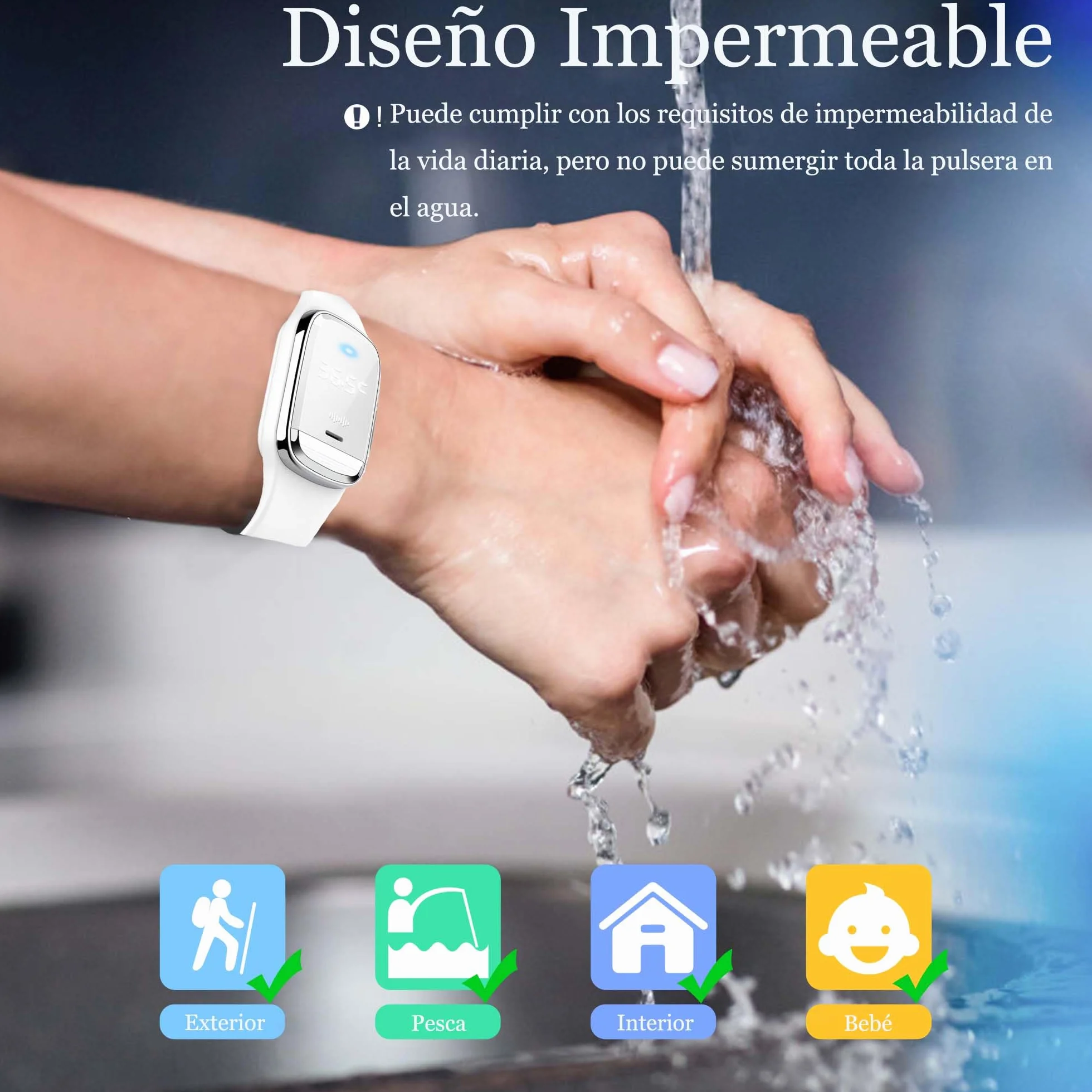 Pulseras Repelentes para Mosquitos, Visualización de la Temperatura Corporal y Reloj Anti Mosquitos Recargable USB Ultrasónico Impermeable Interior y Exterior Adultos Niños Blanco