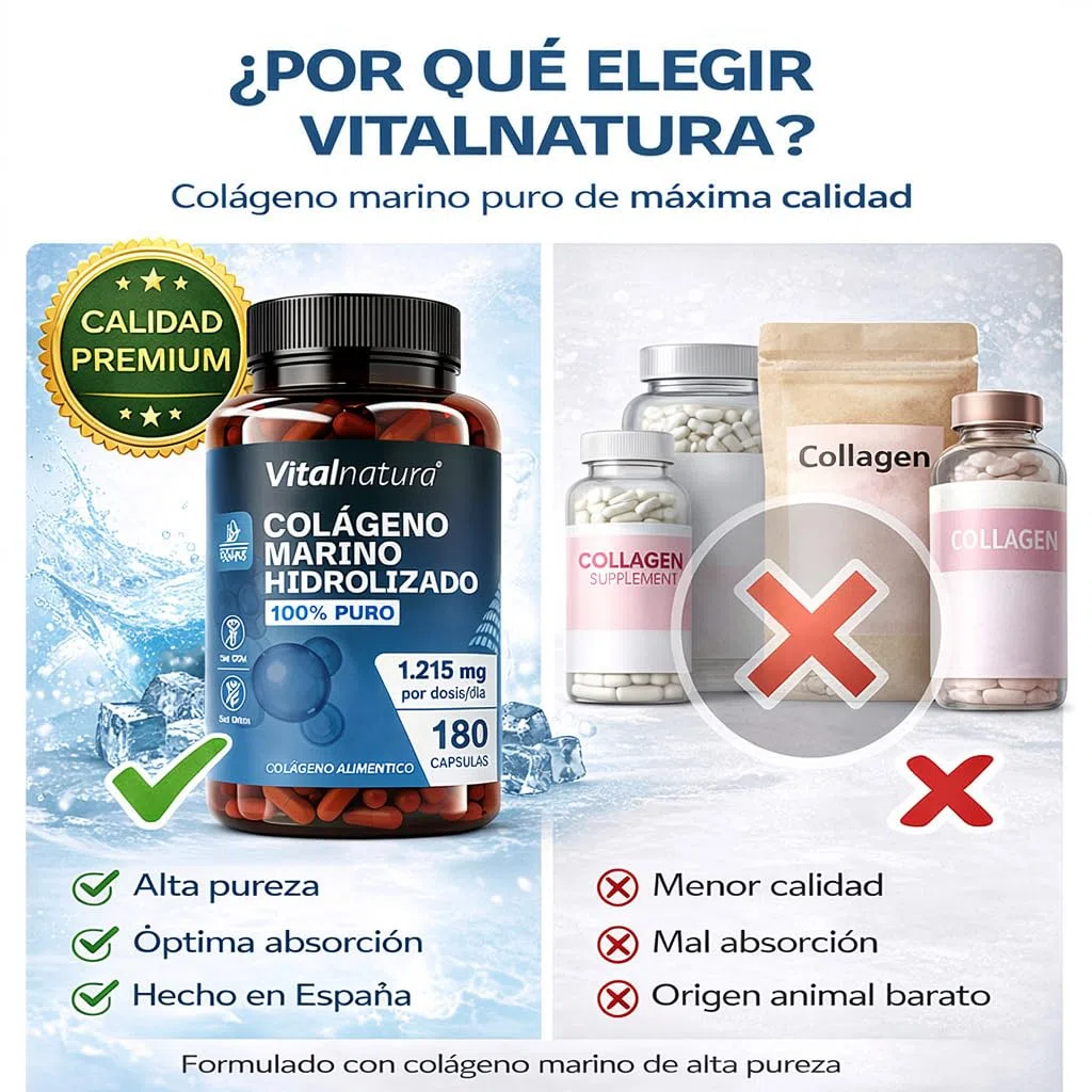 Colágeno Marino Hidrolizado 100% Puro 180 Cápsulas – Fórmula Premium para Articulaciones, Cartílagos, Recuperación Muscular y Huesos – Alta Absorción – Apoya Piel, Cabello y Uñas – Vitalnatura