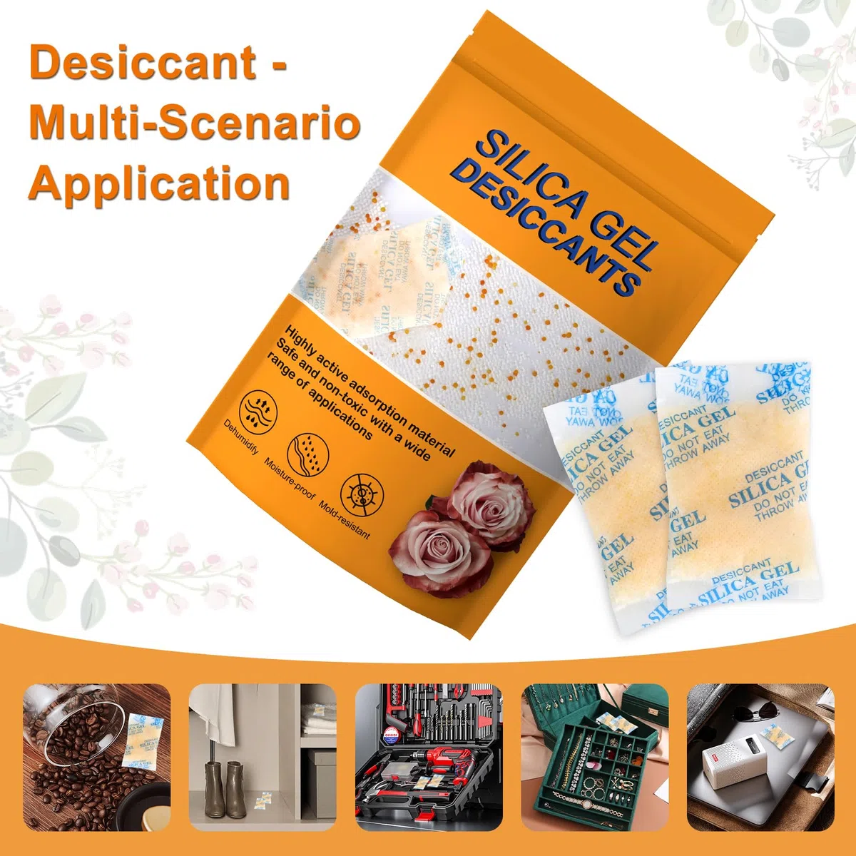 Bolsas de Gel de Sílice Antihumedad 20g x 25 - Reutilizable, Alimentario, Con Indicador de Absorción de Humedad