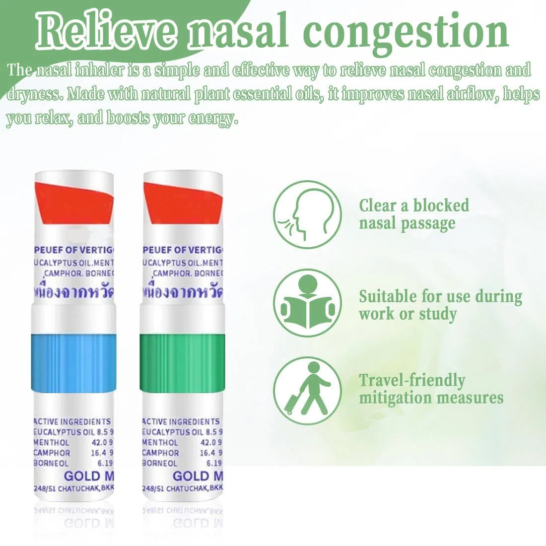 6 piezas Nasal Stick, Palitos Nasales con Aroma a Aceite Esencial, Inhalador Na-sal de Aromaterapia de Menta, Alivio Rápido de la Congestión Na-sal, respirar mejor por la nariz
