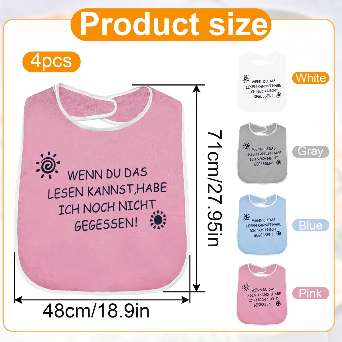 4 Pieces Baberos Adultos Impermeables, Reutilizables Baberos Personas Mayores, Protector de Ropa para Ancianos y Discapacitados, Cómodo para Comer y Cuidar