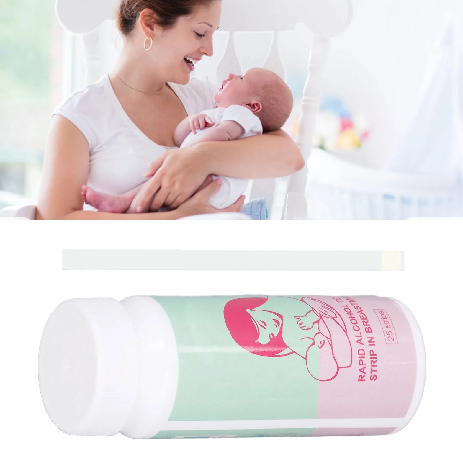 Fdit Tiras Reactivas de Alcohol para Leche Materna, Kit de Detección de 25 Piezas con Tabla de Colores, Resultado Rápido de 2 Minutos para Madres Lactantes, Uso Seguro con Leche