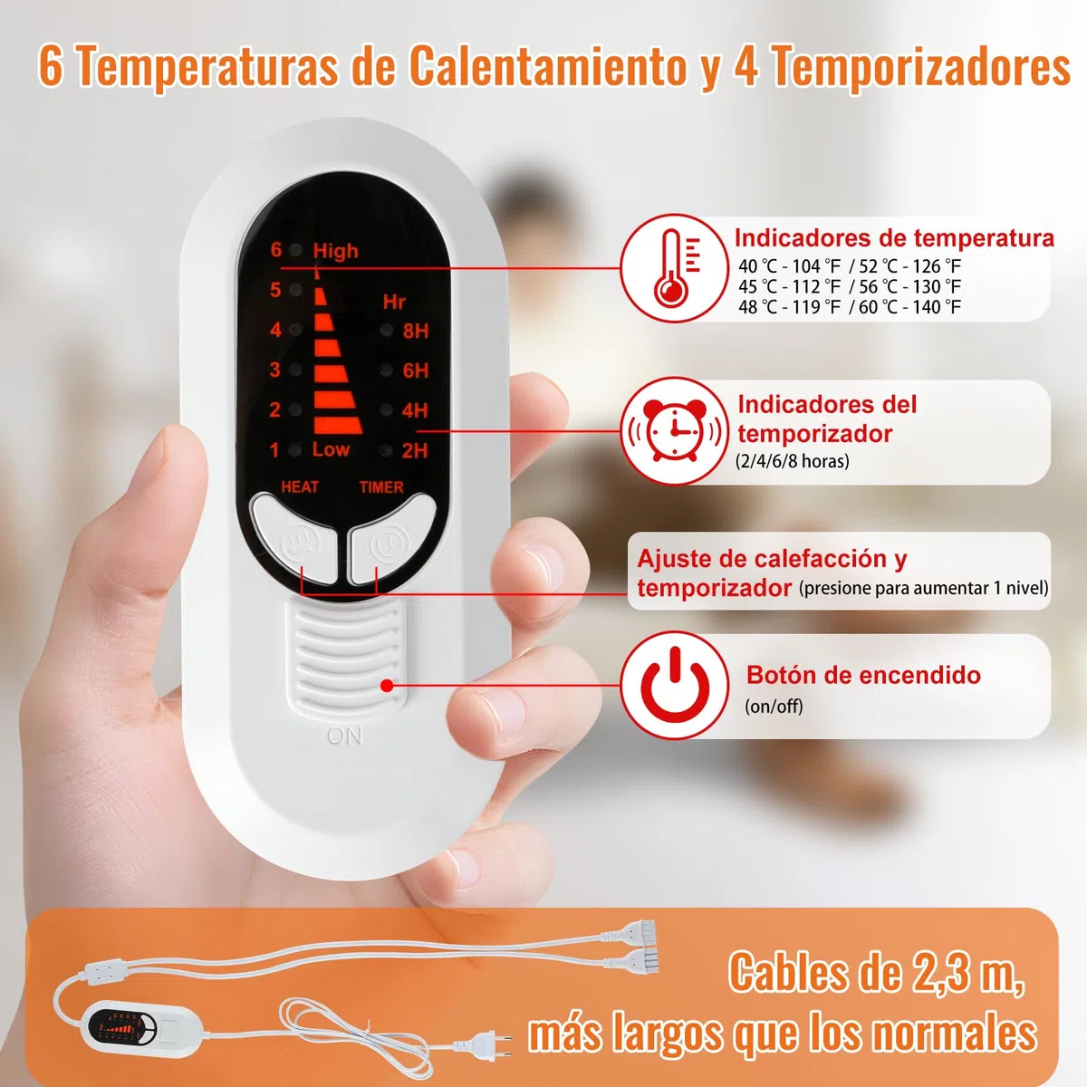 Calentador de Pies Eléctrico, Calienta Pies Electrico Separador, 40 ℃-60 ℃ Temperatura ajustable, 4 Temporizador, Doblado interior lavable en máquina, Zapatillas Calefactables para Hombre y Mujer