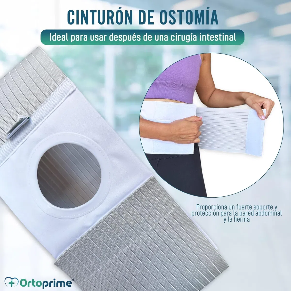 OrtoPrime Faja para Colostomía Adulto UNISEX - Cinturón de Ostomía CONFORT - Faja Colostomía para Hombre y Mujer - Cinturón Colostomía accesorios - Faja Cirugía Abdominal Hernia (Talla L 95-105 cm)