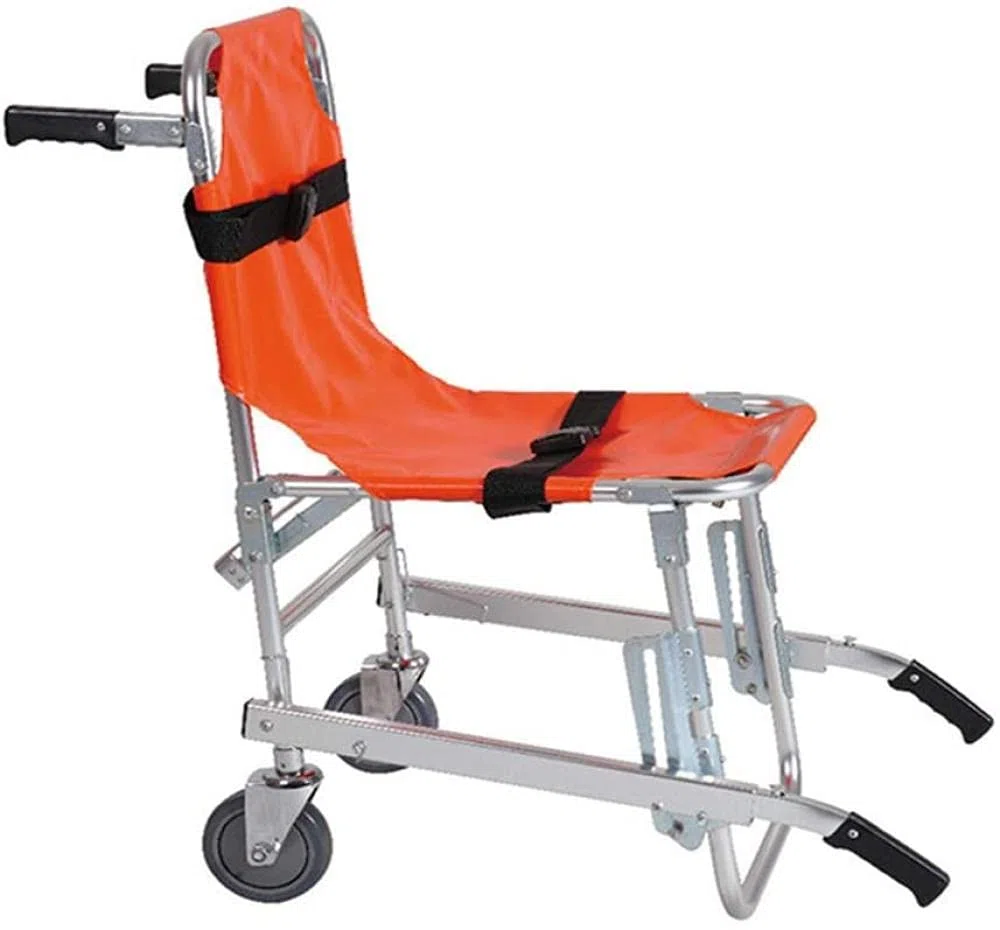 Silla de escalera de aleación de aluminio, silla de evacuación médica plegable ligera con hebillas de liberación rápida para situaciones de emergencia