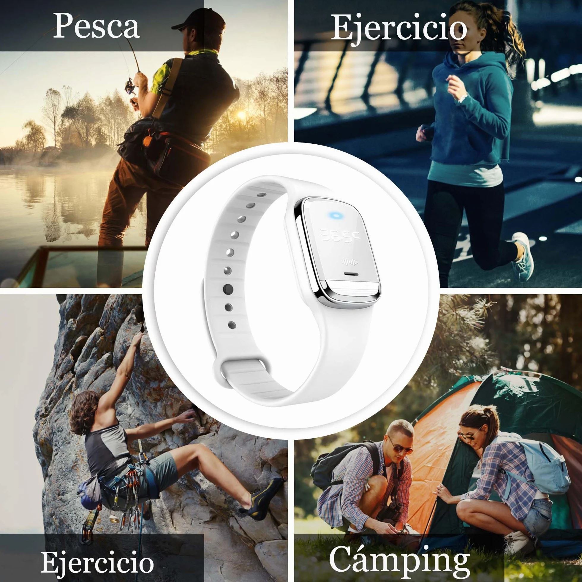 Pulseras Repelentes para Mosquitos, Visualización de la Temperatura Corporal y Reloj Anti Mosquitos Recargable USB Ultrasónico Impermeable Interior y Exterior Adultos Niños Blanco