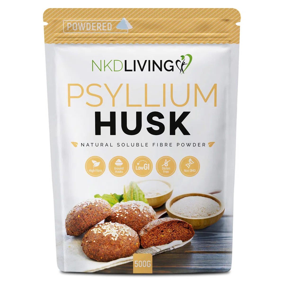 Psyllium Husk Powder de NKD Living (500g) | Probado para metales pesados, microorganismos y más de 500 pesticidas