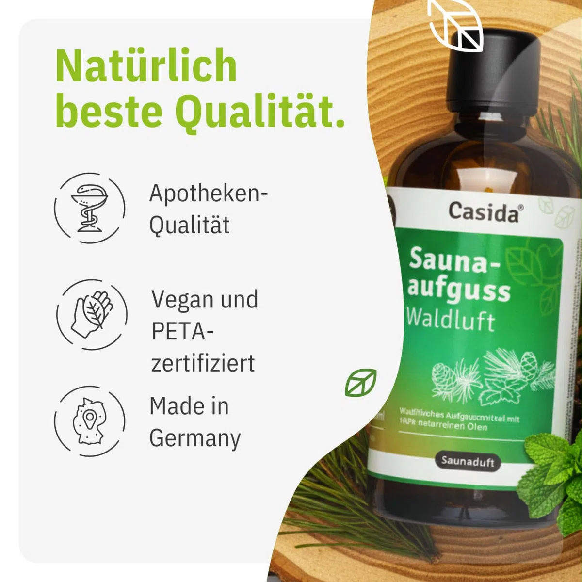 Casida Infusión para sauna de aire forestal, infusión de sauna fresca con aceites esenciales 100% naturales, pino de montaña, pino, pino, aguja de abeto, menta, sin fragancias sintéticas, 100 ml