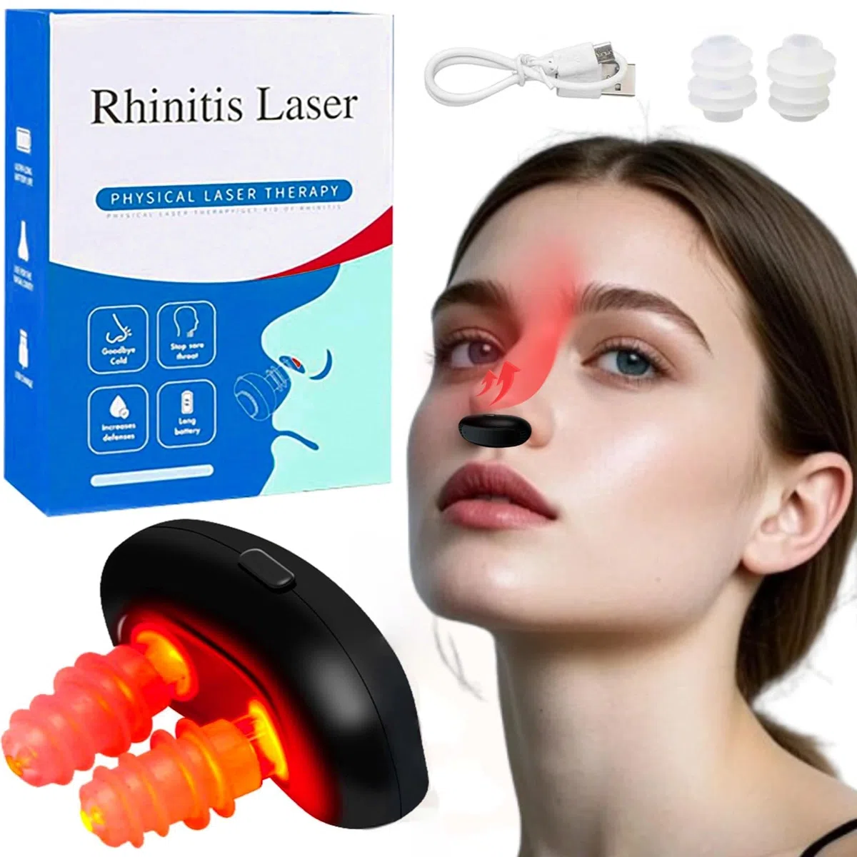 Dispositivo de Nariz con Luz Roja, Calmante Nasal de Fisioterapia, Herramienta para Aliviar La Rinitis, Luz Roja Portátil Instrumento de Terapia Nasal para Aliviar Los Síntomas de La Rinitis