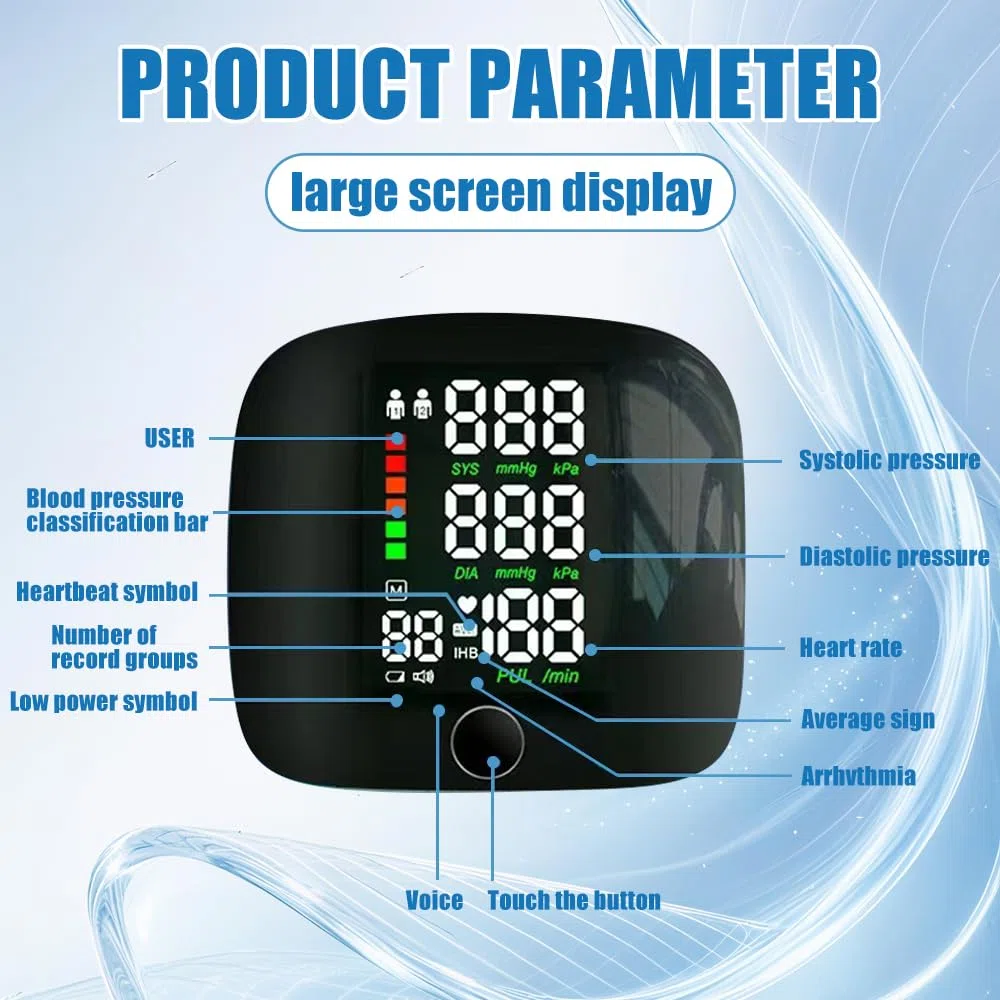 Tensiometro De Muñeca, Monitor de Presión Arterial Digital de Muñeca, Monitor de Presión Arterial con Pantalla LCD, Brazalete Ajustable, Para el Hogar o de Viaje