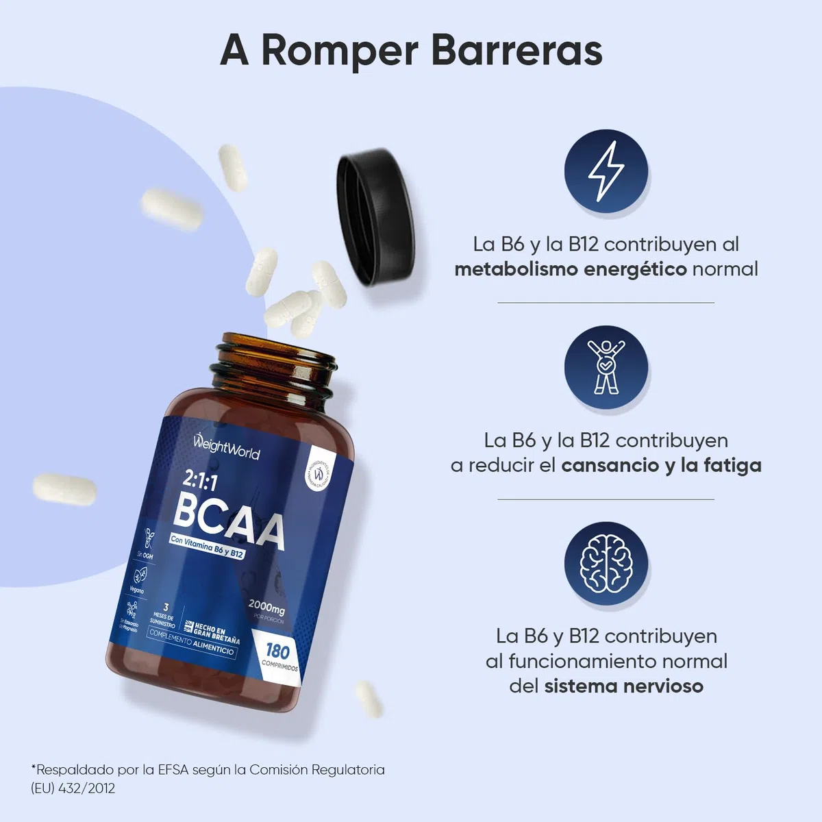 BCAA 2:1:1 Aminoácidos Esenciales 2000mg-180 Comprimidos- Con Vitamina B12, B6 y Aminoácidos Ramificados L- Leucina,L- Isoleucina y L-Valina-Aptos para Veganos,Sin Estearato de Magnesio y para 3 Meses