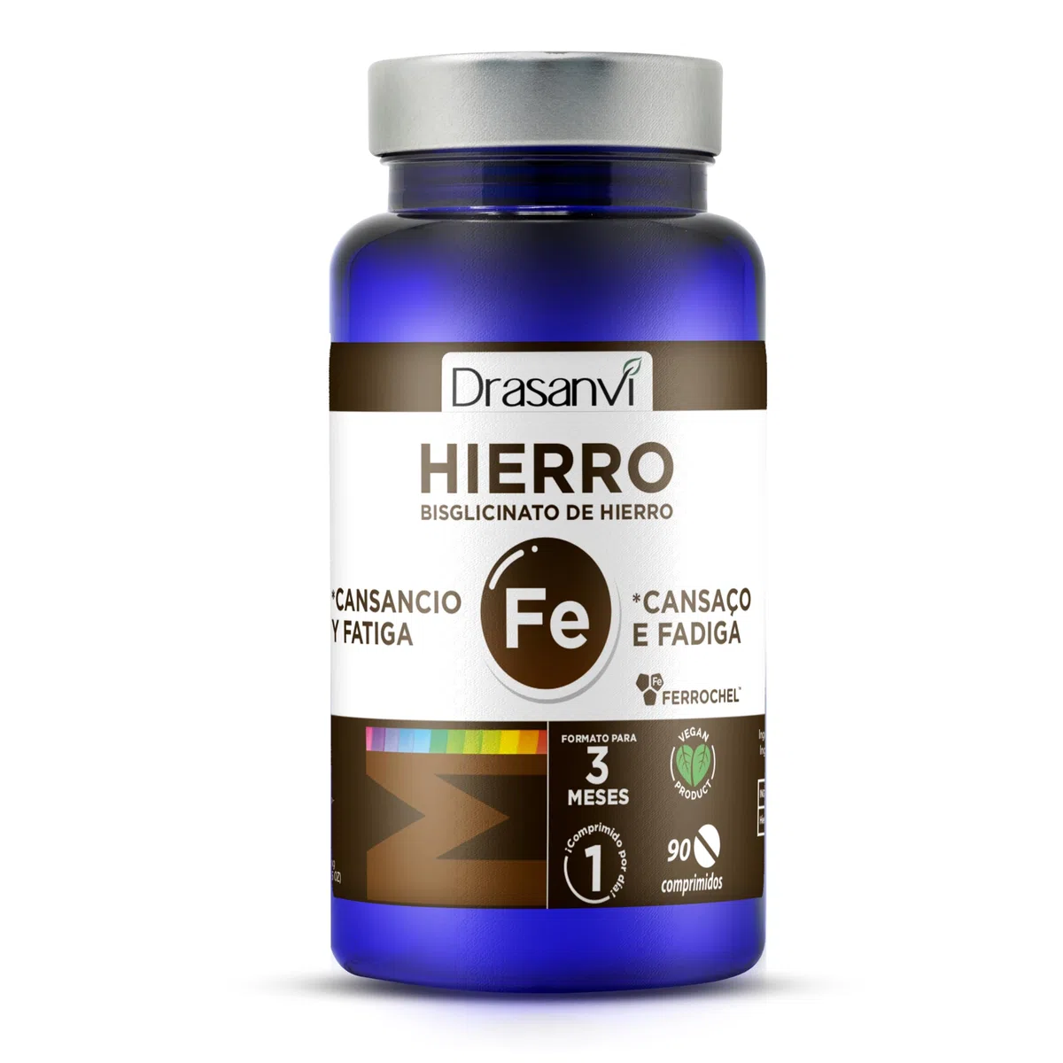 DRASANVI MINERAL BISGLICITANO DE HIERRO FERROCHEL - Mineral esencial relacionado con numerosas funciones - VEGANO - SIN GLUTEN - 90 comprimidos