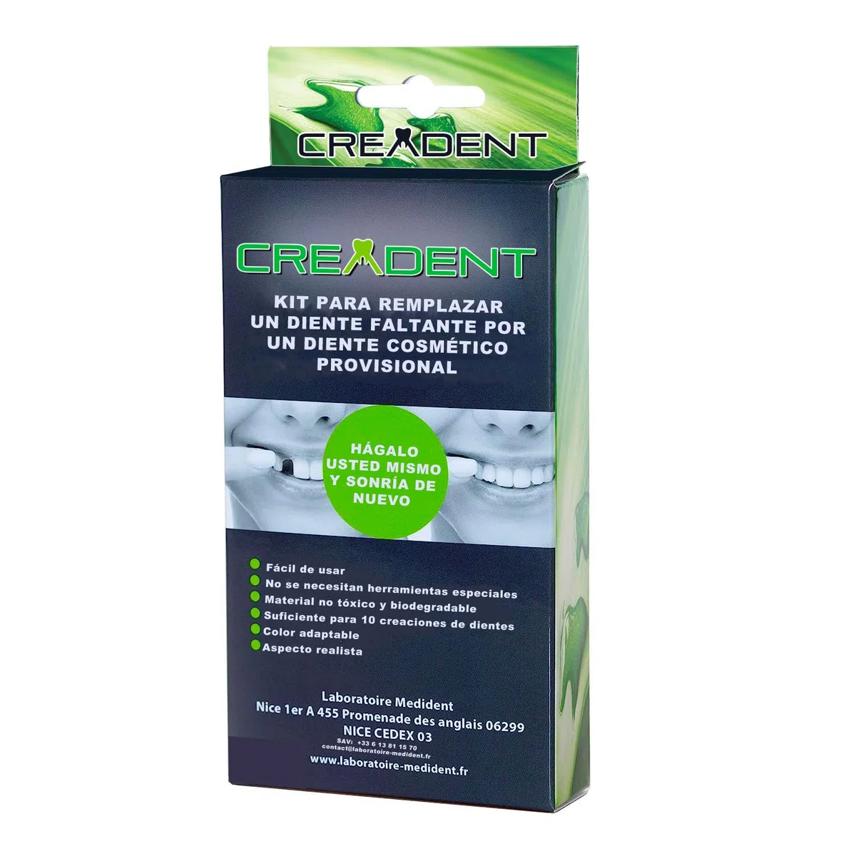 CREADENT Kit para remplazar un diente faltante por un diente cosmético provisional.CREADENT Blanco