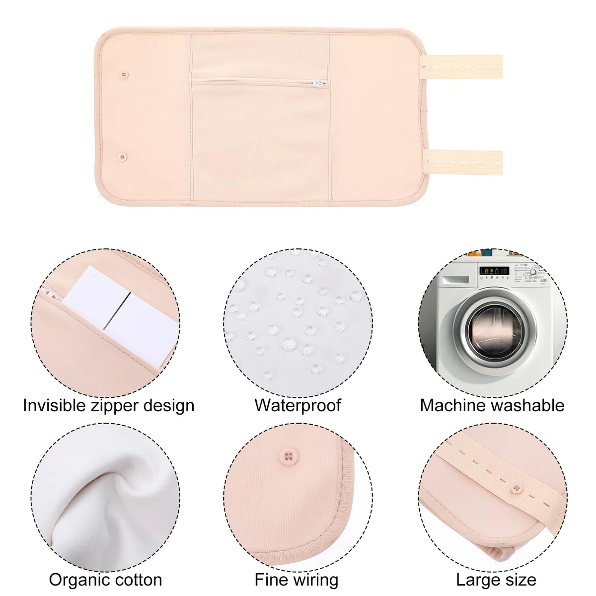 Paquete de 2 unidades de aceite de ricino reutilizable de algodón orgánico de compresión para estómago y cuello con banda elástica ajustable, impermeable, antifugas, correa elástica, algodón de