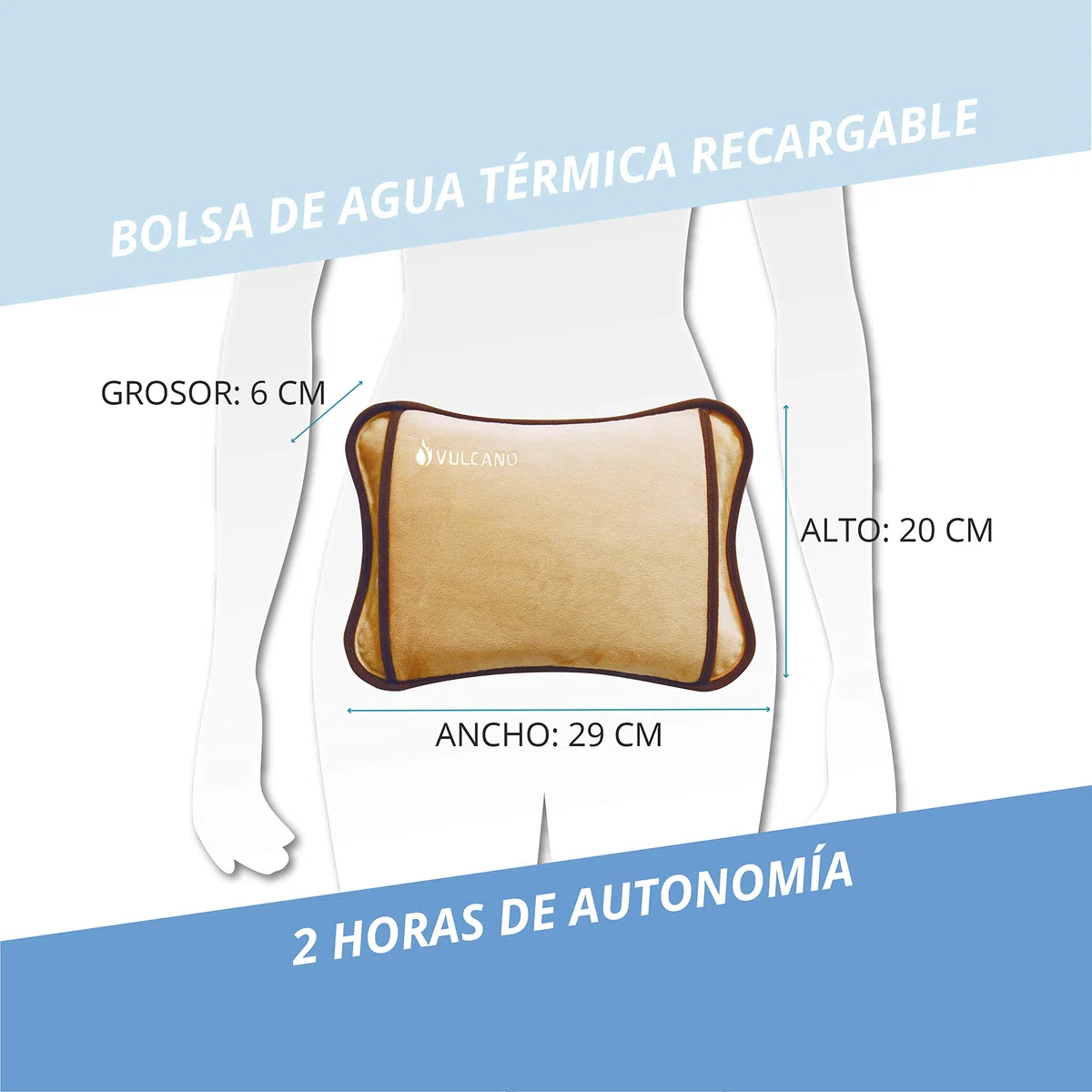 TM Electron Vulcano Bolsa De Agua Térmica Calefactable En 5 Minutos Para 2 Horas De Uso Con Recubrimiento Suave De Microfibra Para Calmar Molestias Musculares, Marrón, 29x20x6 cm
