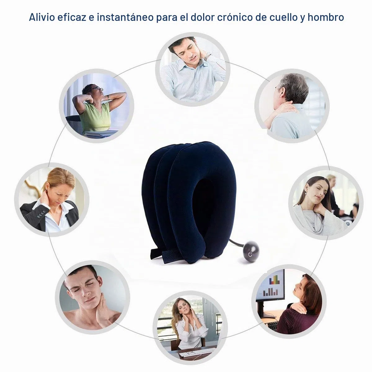 RUNZI Dispositivo de tracción Cervical Inflable para Cuello, fácil de Usar para aliviar el Dolor crónico de Cuello y Hombros, alineación de la Columna Vertebral, Soporte Cervical para el Cuello,Azul