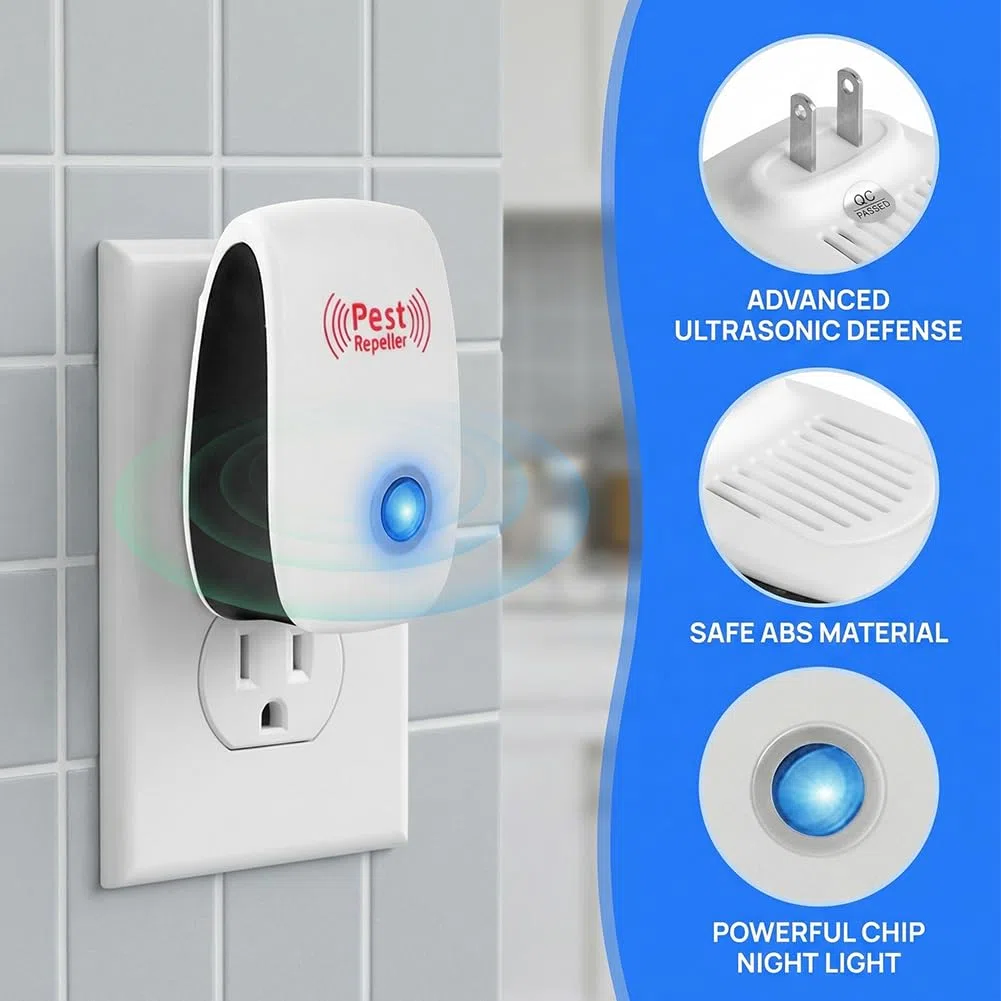 Repelente Ultrasónico de Plagas, Electrónico Repelente Mosquitos, Repelente Ultrasónico de Mosquitos y Control electrónico Anti Moscas, Ratones - 6 Piezas