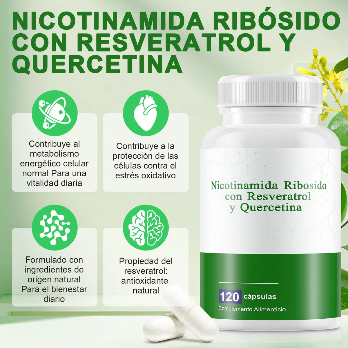 Nicotinamida Ribósido con Resveratrol y Quercetina 120 Cápsulas – Complemento Alimenticio