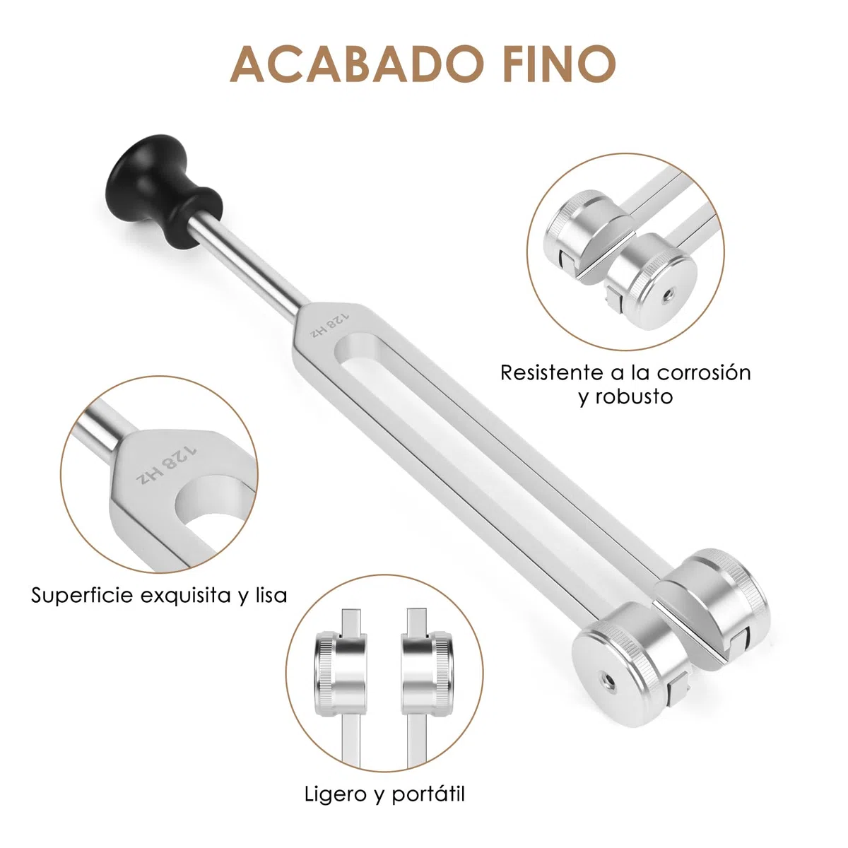 Diapason Set 128 Hz, 256 Hz, 512, 1024Hz para Terapia de Frecuencia, 4 Diapasones para Stimmgabel Therapie, Yoga y Meditación (con Martillo)