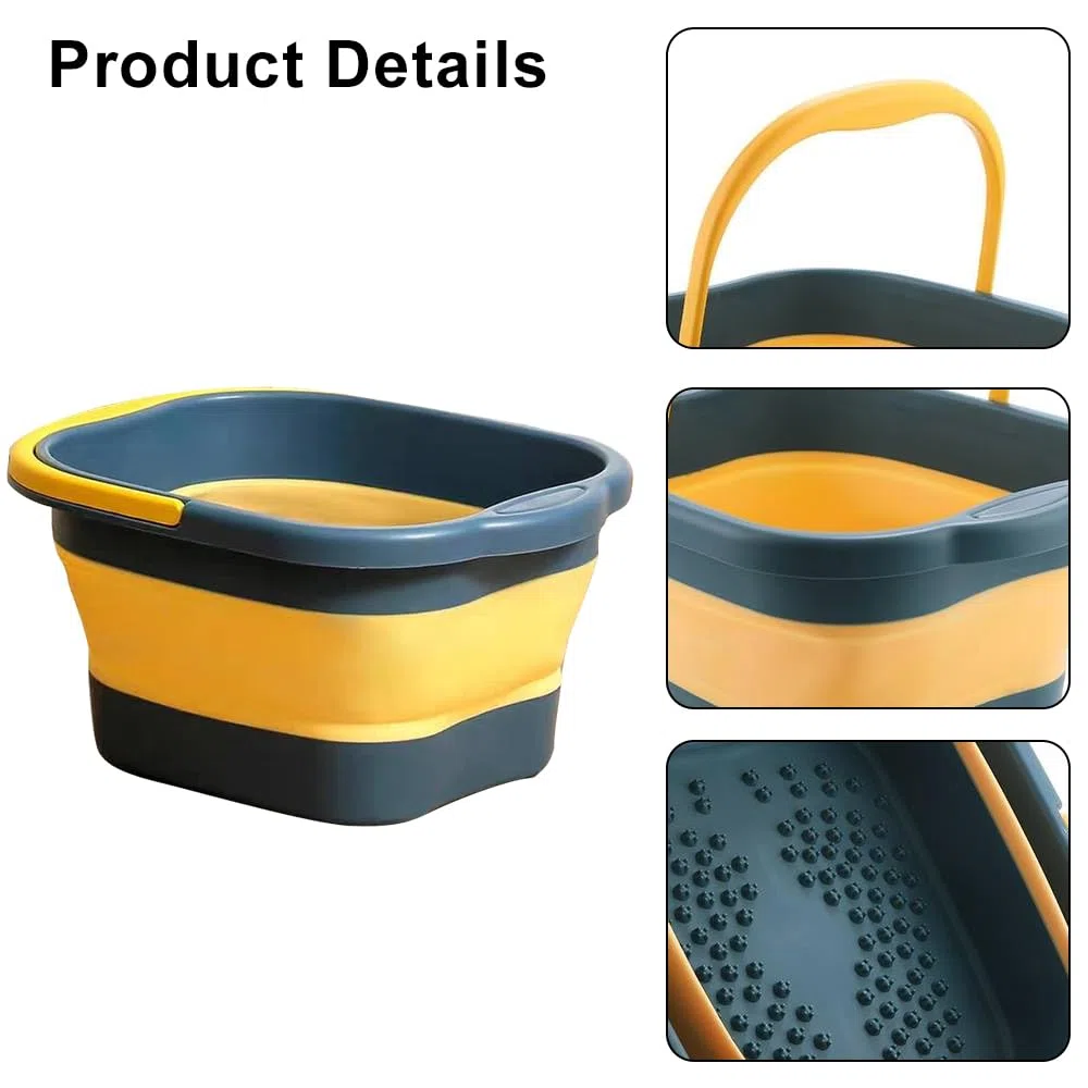 Lavabo para pies con masajeador de pies y mango, Baño para Pies Plegable, Portátil Masajeador de Baño para pies, Bañera para remojar los pies con Rodillos masajeadores - Azul