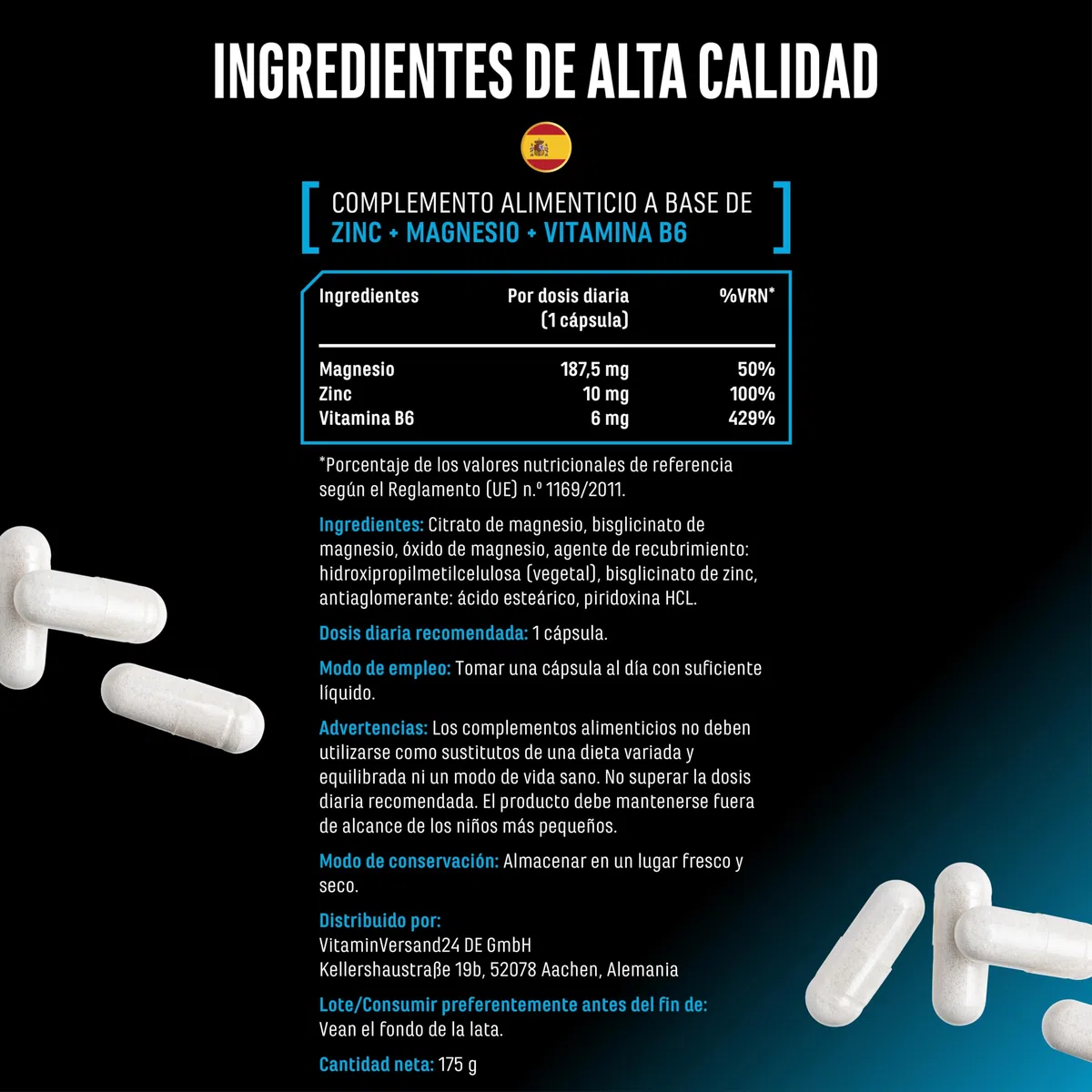 ZMA MAX - 180 Cápsulas - Dosis extra altas - Zinc + Magnesio + Vitamina B6 - Premium: Con 3 compuestos de magnesio - Vegano
