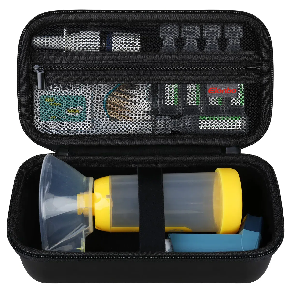 Elonbo Inhalador de asma con Caja, Junta de inhalador para niños y Adultos, mascarilla, Soporte de inhalador Bolsa de Tejido de Viaje de asma, Negro (Solo Caja)