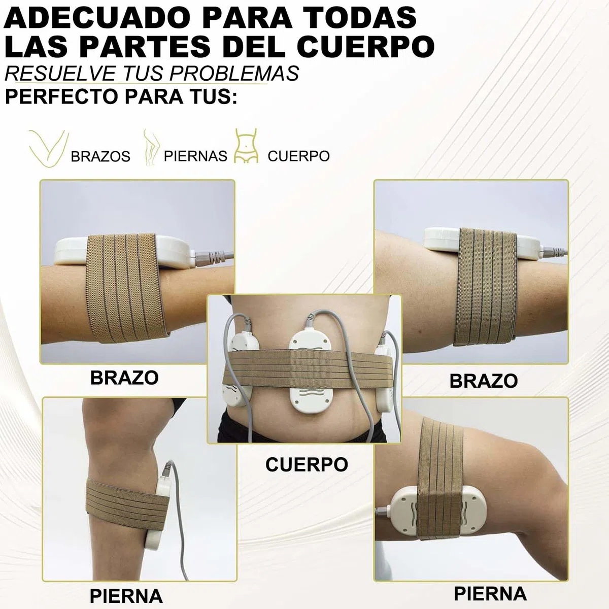 Vendaje elástico Piezas de repuesto Envoltura de banda alrededor para ETL051 ETUU1401 máquina Almohadillas Envolturas de rayas para vientre Brazo Pierna 3 tamaños 10pcs Material elástico