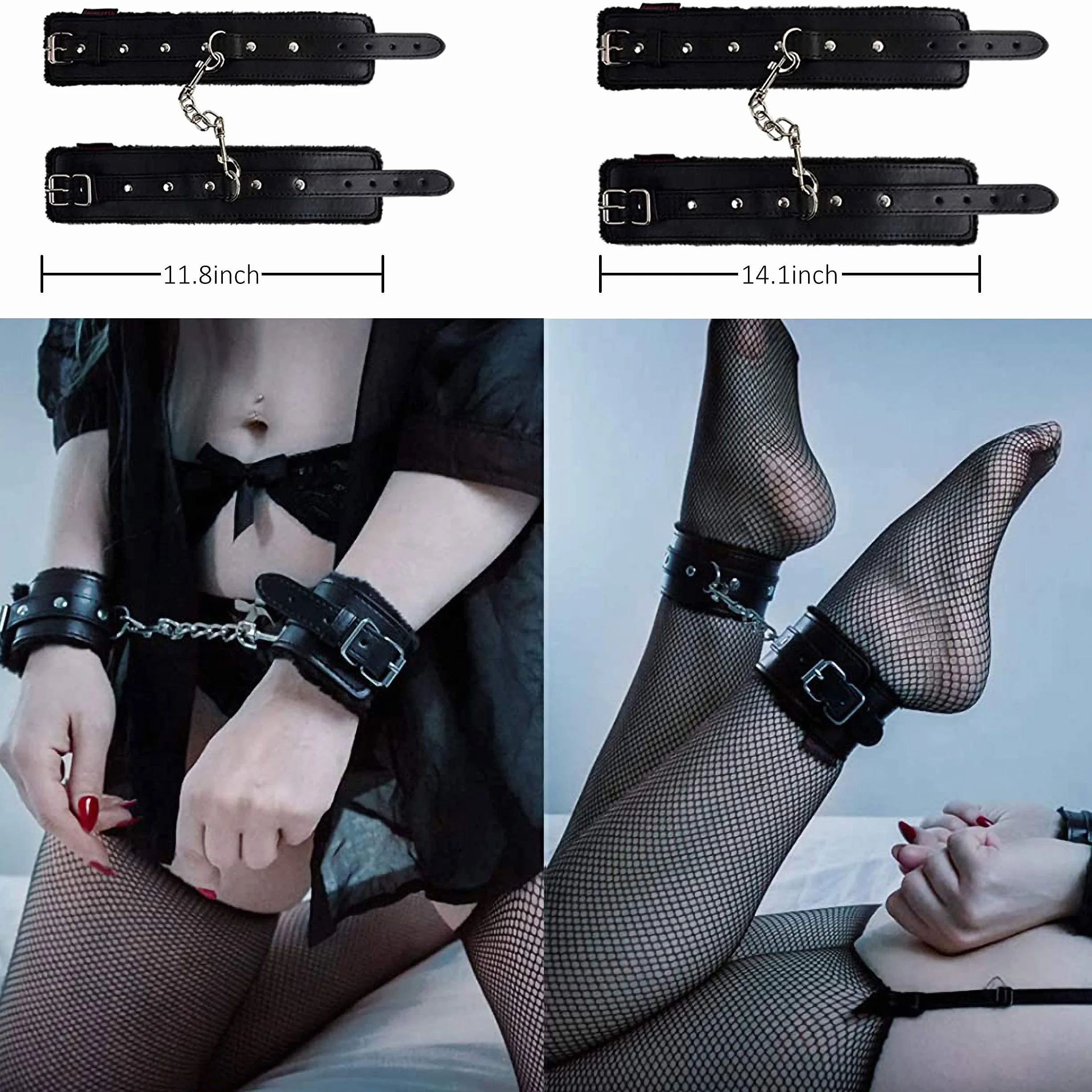 Bondage Juguetes SM Kit Sexuales Kits de Cuero para Adultos Principiantes Parejas 11 Piezas Negro