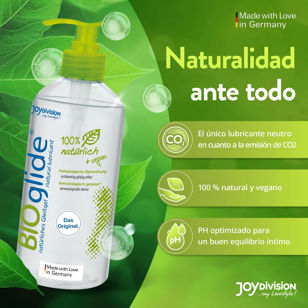JOYDIVISION Original BIOglide neutral gel lubricante 500 ml | Lubricante 100% natural y vegano | Gel lubricante orgánico a base de agua apto para condones de látex | Lubricación a base de agua