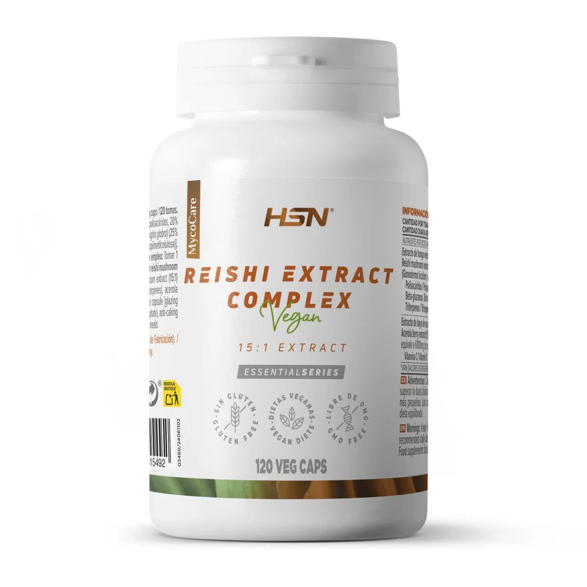 Reishi Puro 15000 MG - Ganoderma lucidum - de HSN | 120 Cápsulas Vegetales con 30% Polisacáridos, 20% Betaglucano, 2% Triterpenos | 15x Veces Más Concentrado | No-GMO, Vegano, Sin Gluten